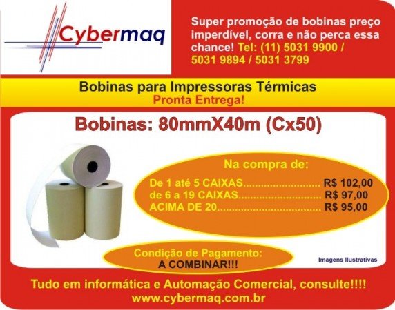 Bobinas Térmicas 80x40 Papel Couche Amarelo