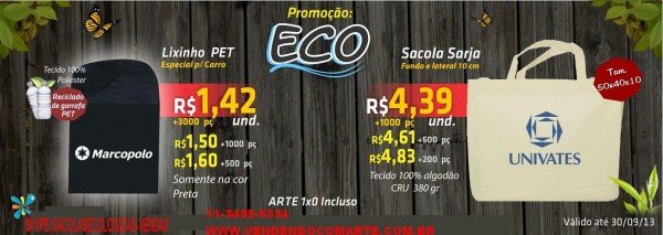 Sacolas Ecologicas, Ecobags, Sacolas promocionais, Sacolas de Algodão, Sacolas Pet