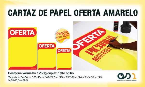 Cartaz oferta amarelo papel A5 14,85x10,5 Cm - (pacote com 100 folhas)