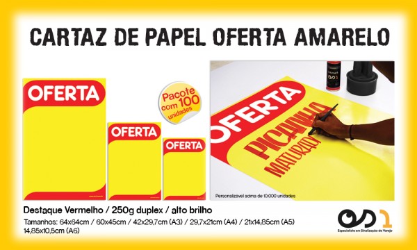 CARTAZ DE OFERTA papel Amarelo A4 29,7x21 cm (pacote com 100 folhas)