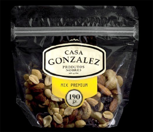 Mix Premium 190g, castanha de cajú, castanha do pará, amendoim, uva passa branca e preta, amendoa crua e torrada.