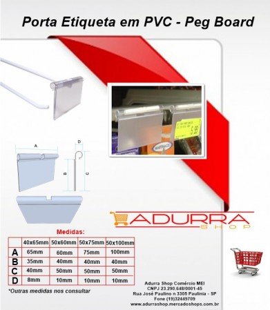 Porta Etiquetas para gancheiras Peg Board 75mm pct 100 unid.